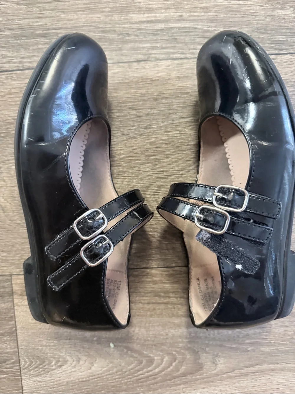 Christie & Jill Girls' Black Patent Double-Strap Mary Janes